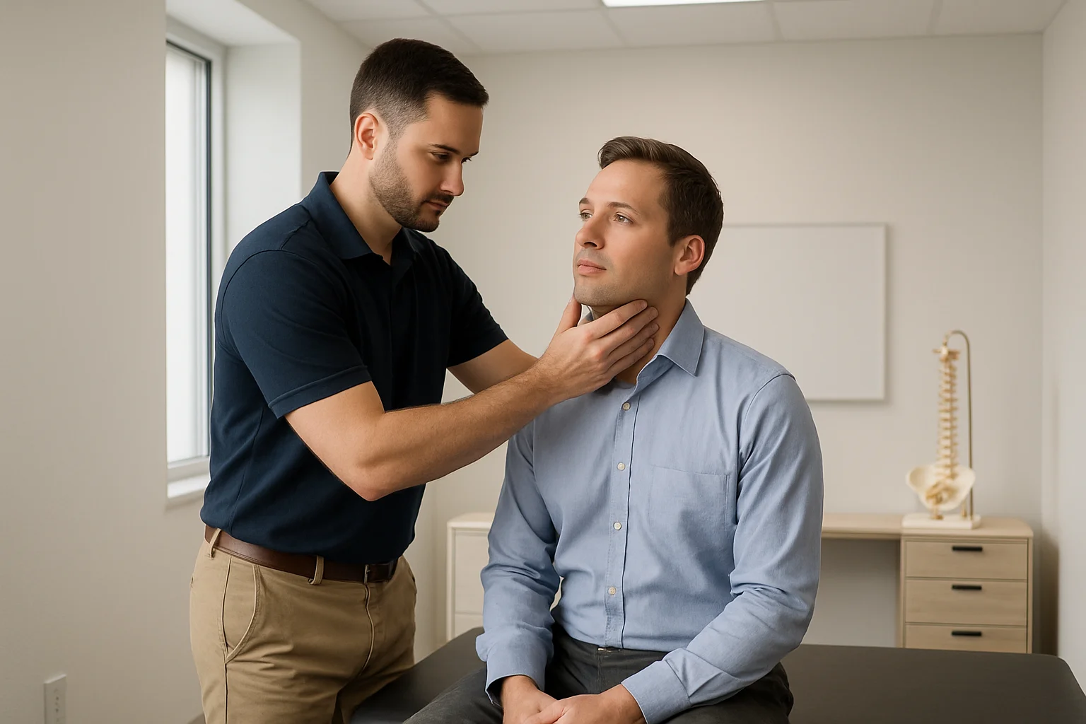 Chiropractor reviewing auto injury patient's spine at Quality Life Chiropractic in Overland Park