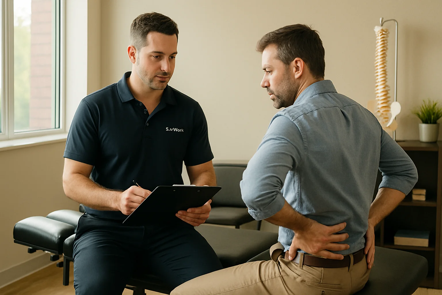 Chiropractor evaluating patient back pain at Quality Life Chiropractic in Overland Park KS